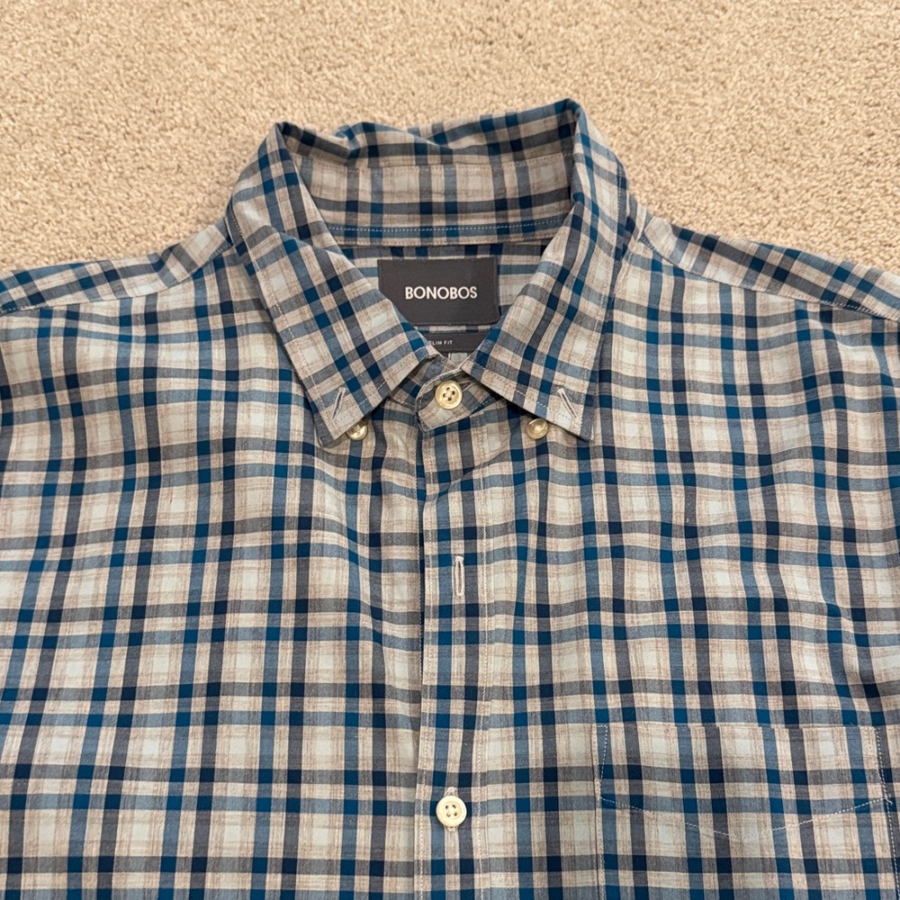 Bonobos Blue and Gray Checkered Button-Down Shirt
